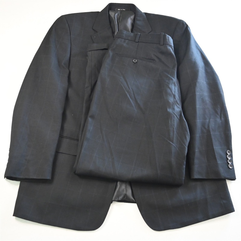 Evan Piccone 44R 38x32 Black Windowpane Super 150s Mens‎ Jacket Pants Suit